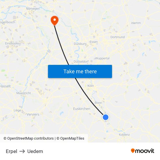 Erpel to Uedem map