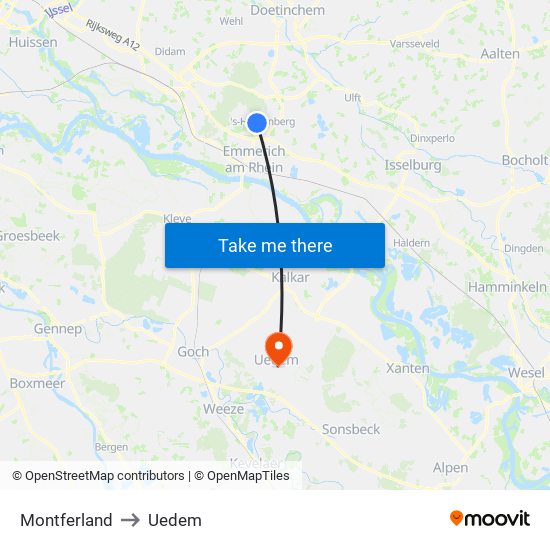 Montferland to Uedem map