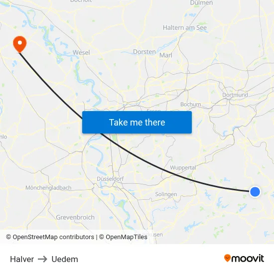 Halver to Uedem map