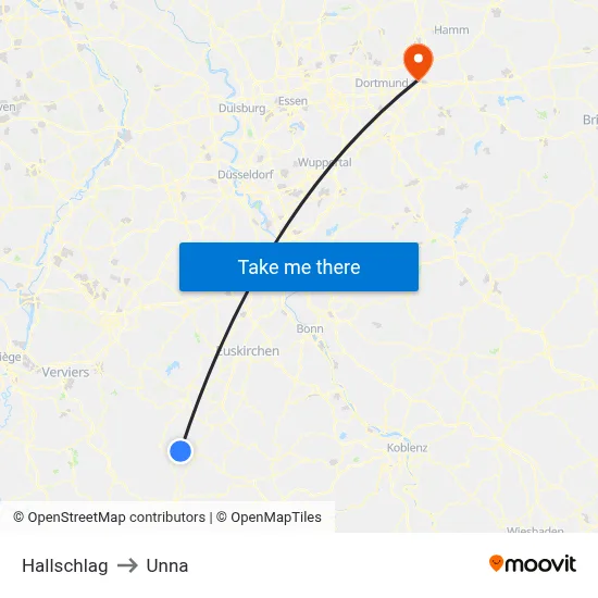 Hallschlag to Unna map