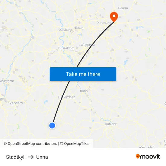 Stadtkyll to Unna map