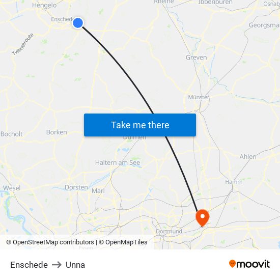 Enschede to Unna map