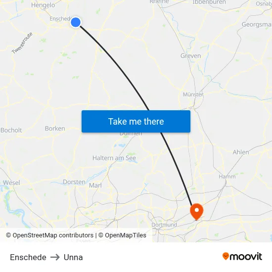 Enschede to Unna map