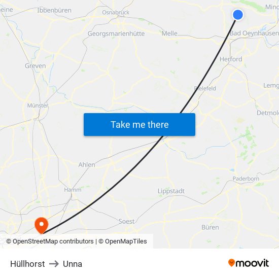 Hüllhorst to Unna map