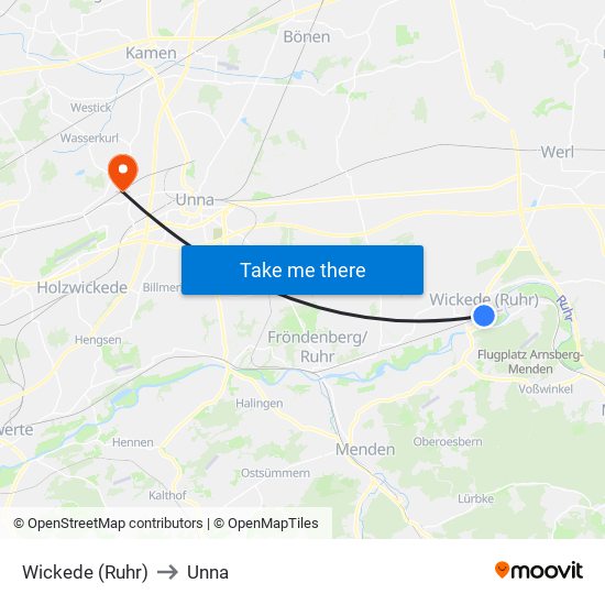 Wickede (Ruhr) to Unna map