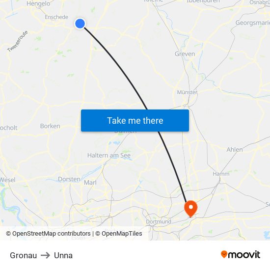 Gronau to Unna map