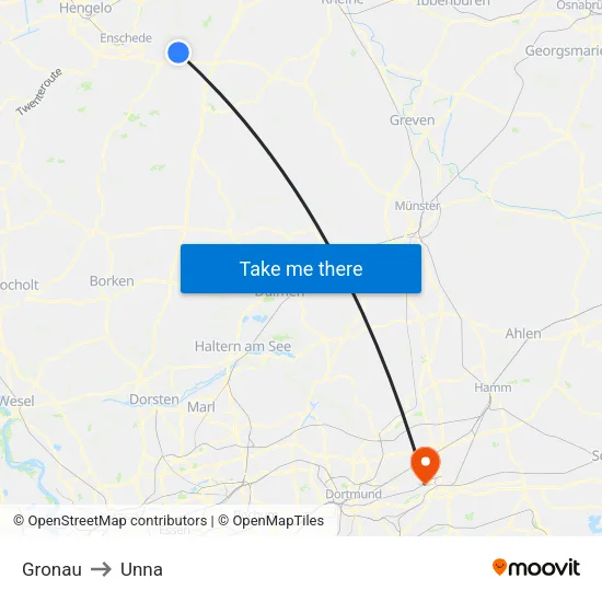Gronau to Unna map
