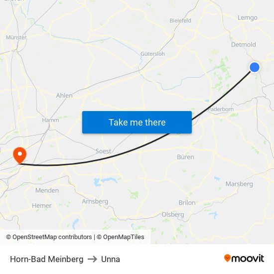 Horn-Bad Meinberg to Unna map