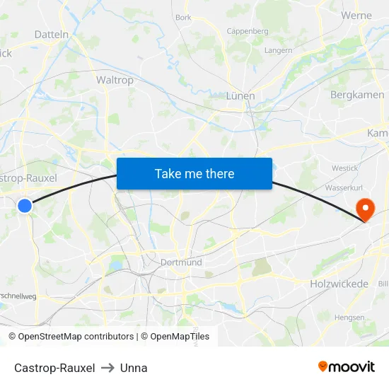Castrop-Rauxel to Unna map