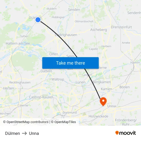 Dülmen to Unna map