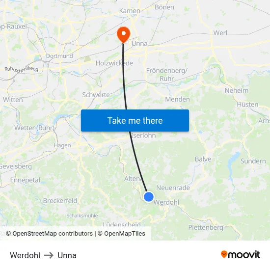 Werdohl to Unna map