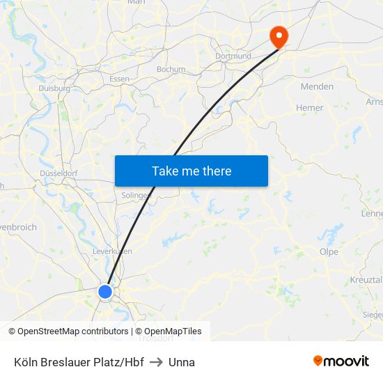 Köln Breslauer Platz/Hbf to Unna map
