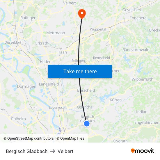 Bergisch Gladbach to Velbert map