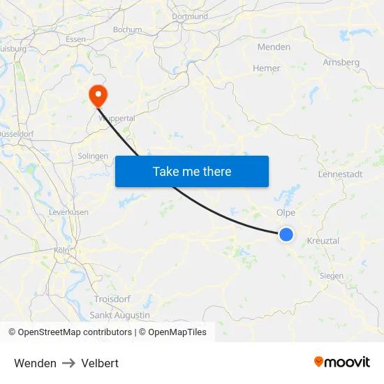 Wenden to Velbert map