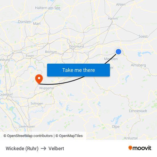 Wickede (Ruhr) to Velbert map