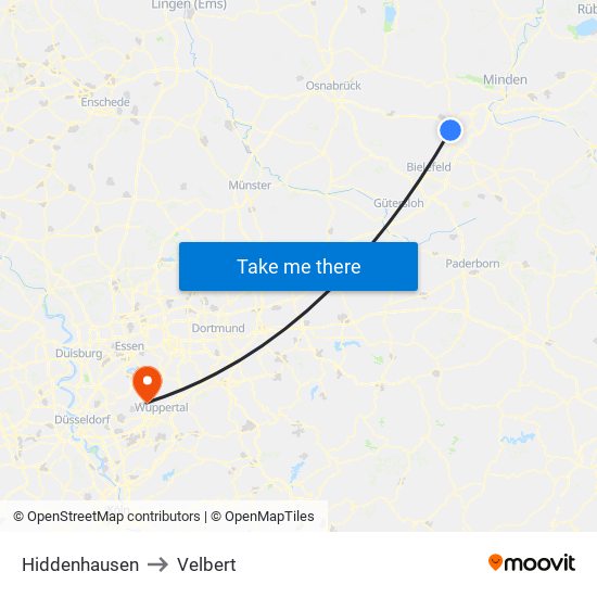 Hiddenhausen to Velbert map