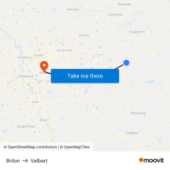 Brilon to Velbert map