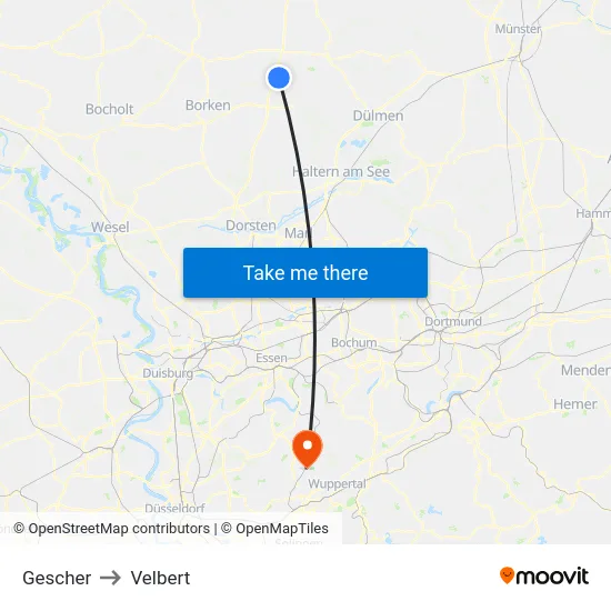 Gescher to Velbert map