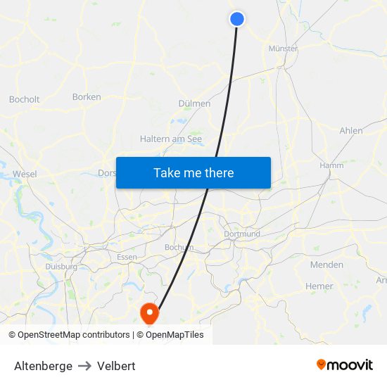 Altenberge to Velbert map