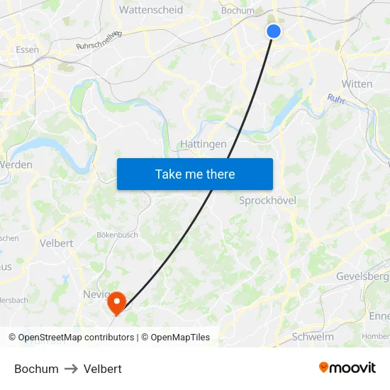 Bochum to Velbert map
