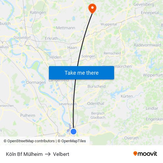 Köln Bf Mülheim to Velbert map