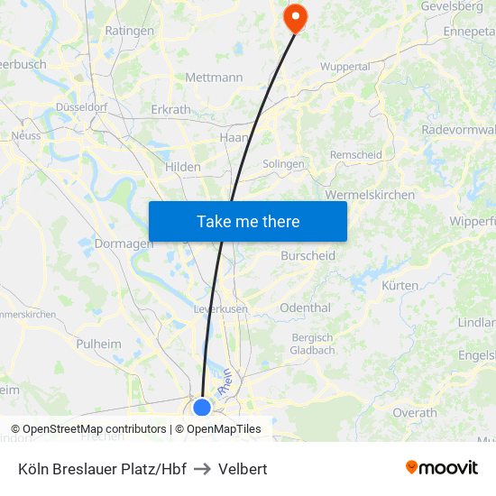 Köln Breslauer Platz/Hbf to Velbert map