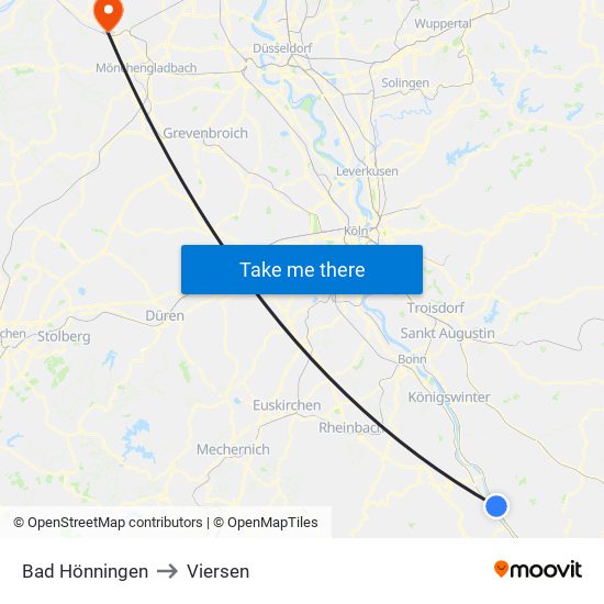 Bad Hönningen to Viersen map