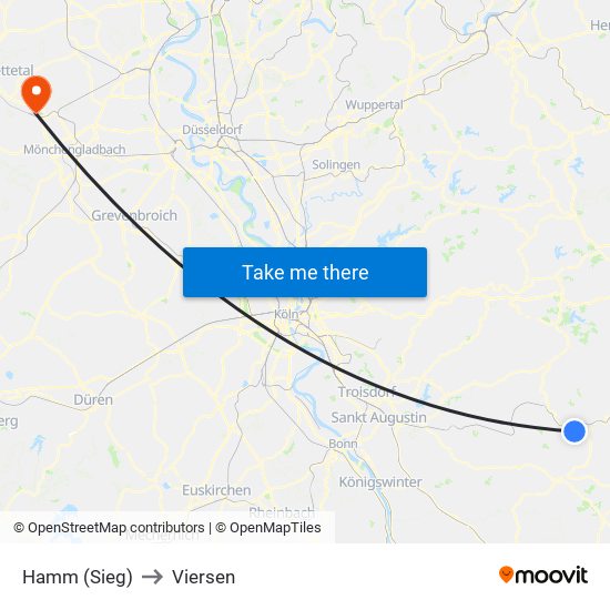 Hamm (Sieg) to Viersen map