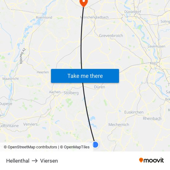 Hellenthal to Viersen map