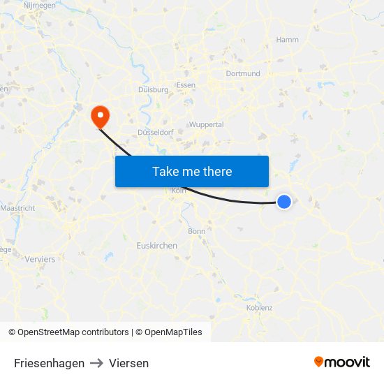Friesenhagen to Viersen map