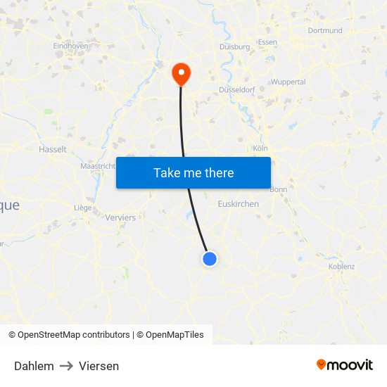 Dahlem to Viersen map