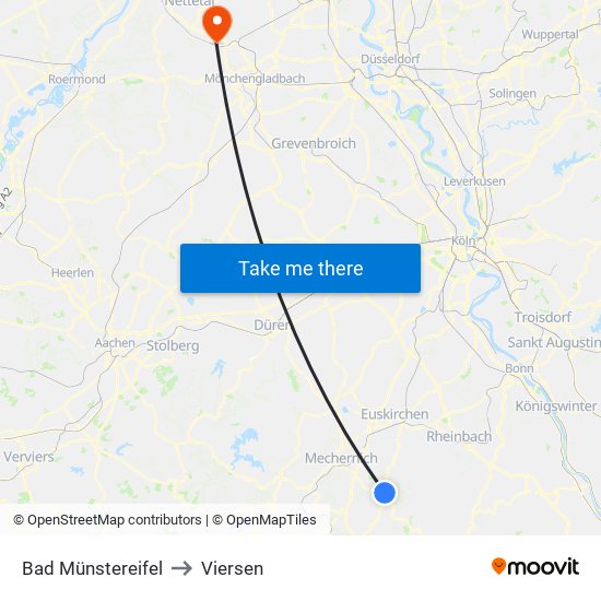 Bad Münstereifel to Viersen map