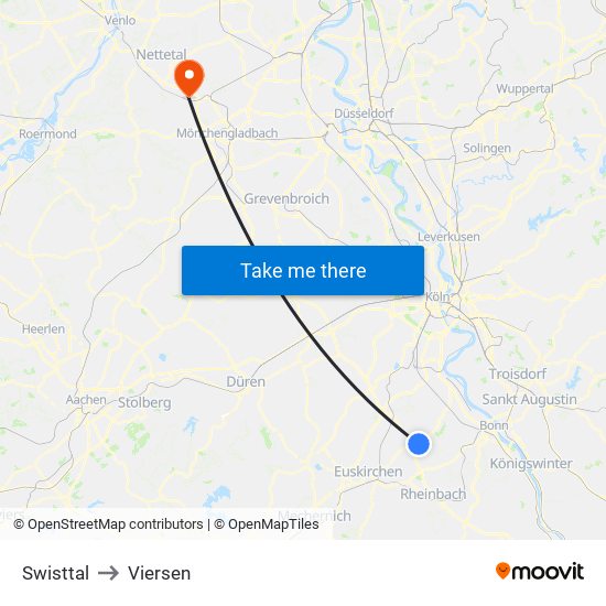 Swisttal to Viersen map