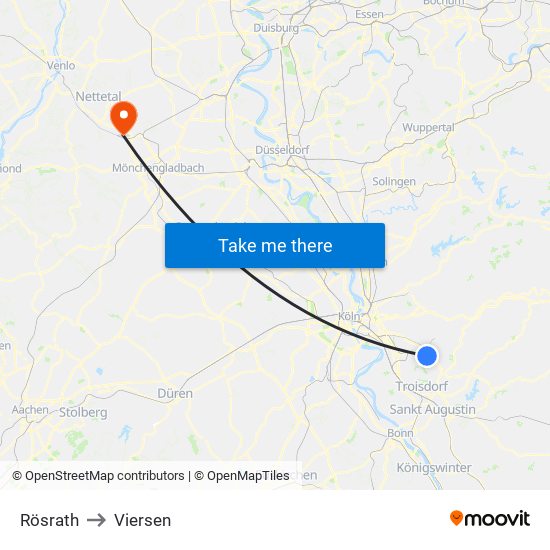 Rösrath to Viersen map