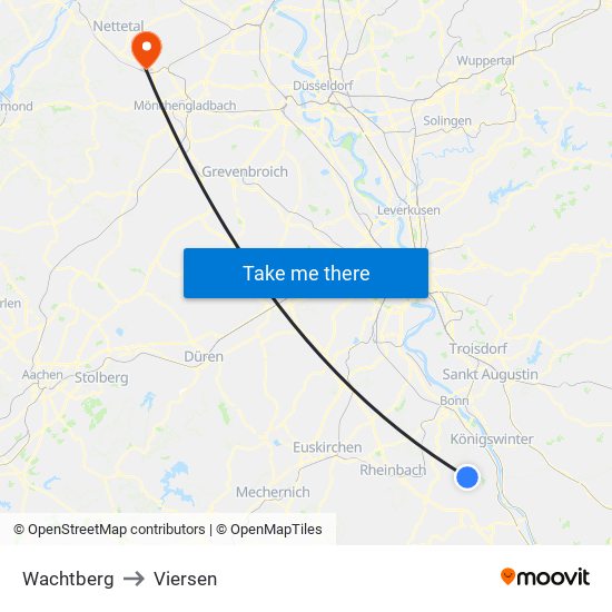 Wachtberg to Viersen map