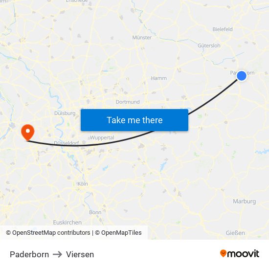 Paderborn to Viersen map