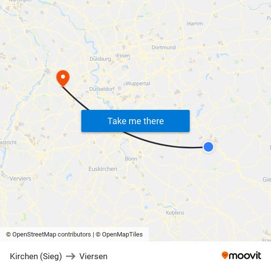 Kirchen (Sieg) to Viersen map