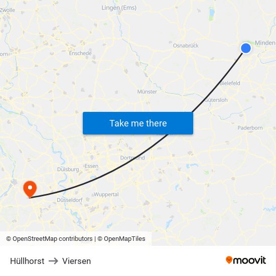 Hüllhorst to Viersen map