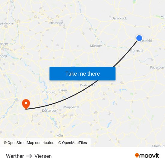 Werther to Viersen map