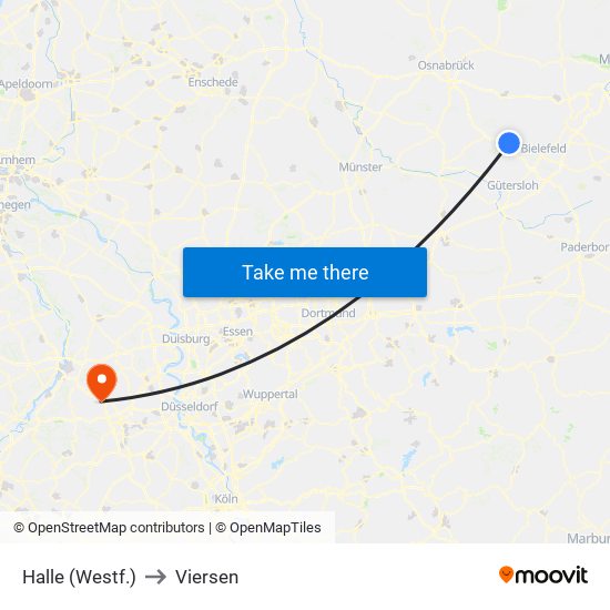 Halle (Westf.) to Viersen map