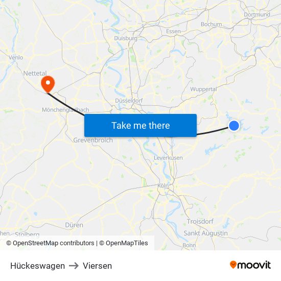 Hückeswagen to Viersen map