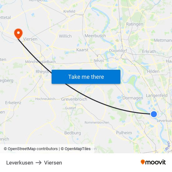 Leverkusen to Viersen map