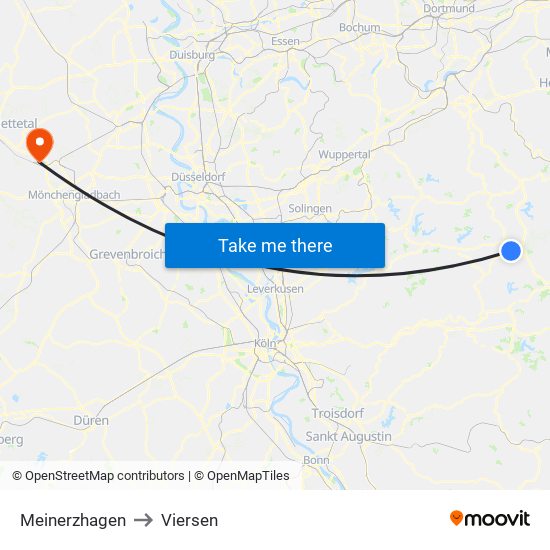 Meinerzhagen to Viersen map