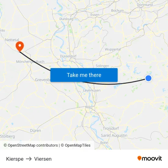 Kierspe to Viersen map