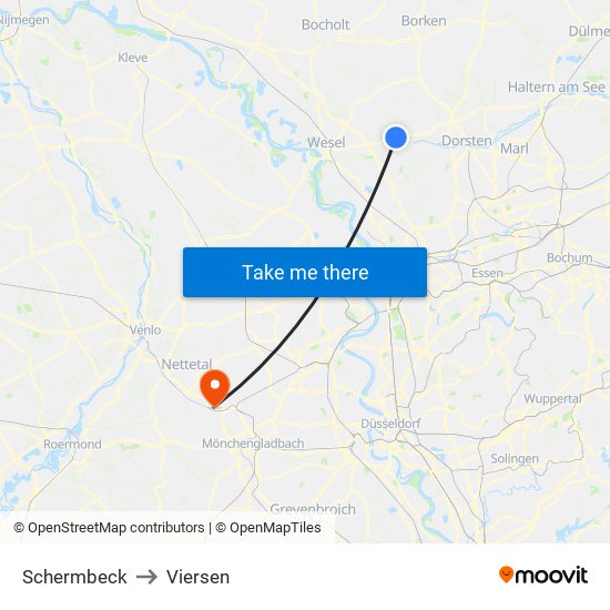 Schermbeck to Viersen map