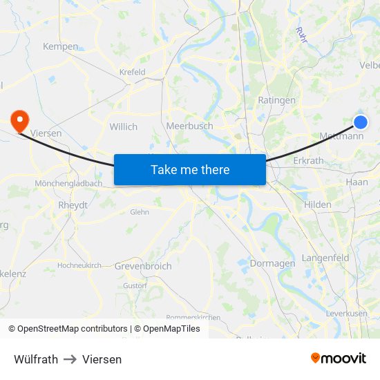 Wülfrath to Viersen map