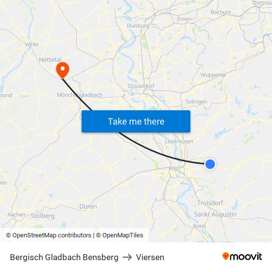 Bergisch Gladbach Bensberg to Viersen map