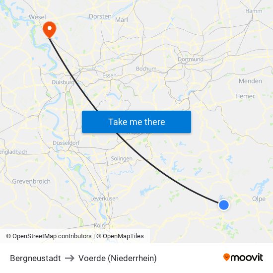 Bergneustadt to Voerde (Niederrhein) map