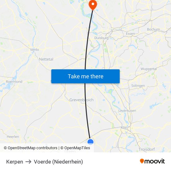 Kerpen to Voerde (Niederrhein) map