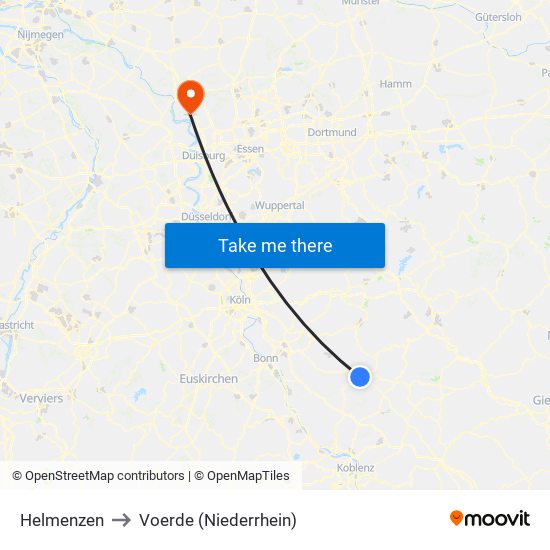 Helmenzen to Voerde (Niederrhein) map